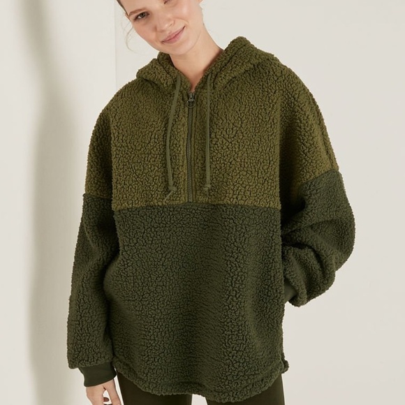 Victoria's Secret PINK Varsity Sherpa Half Zip Pullover Vintage Green Medium NEW